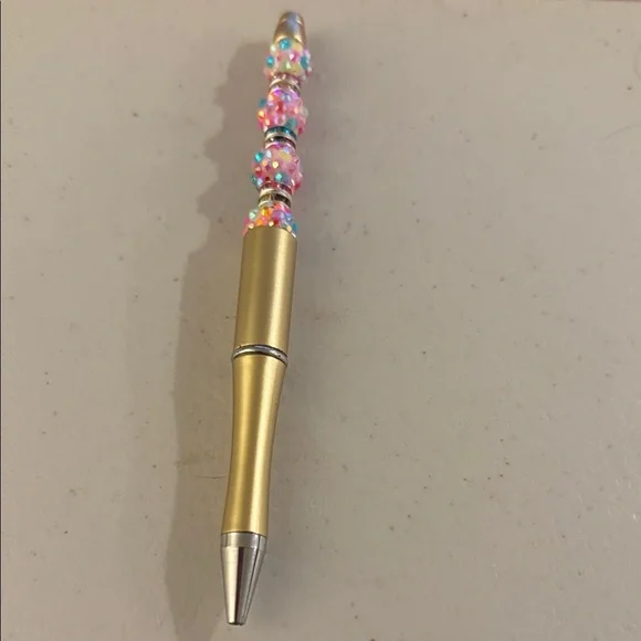 Silver Refillable Ballpoint Pen with Multicolored Beads with Colorful Accents - Picture 2 of 3